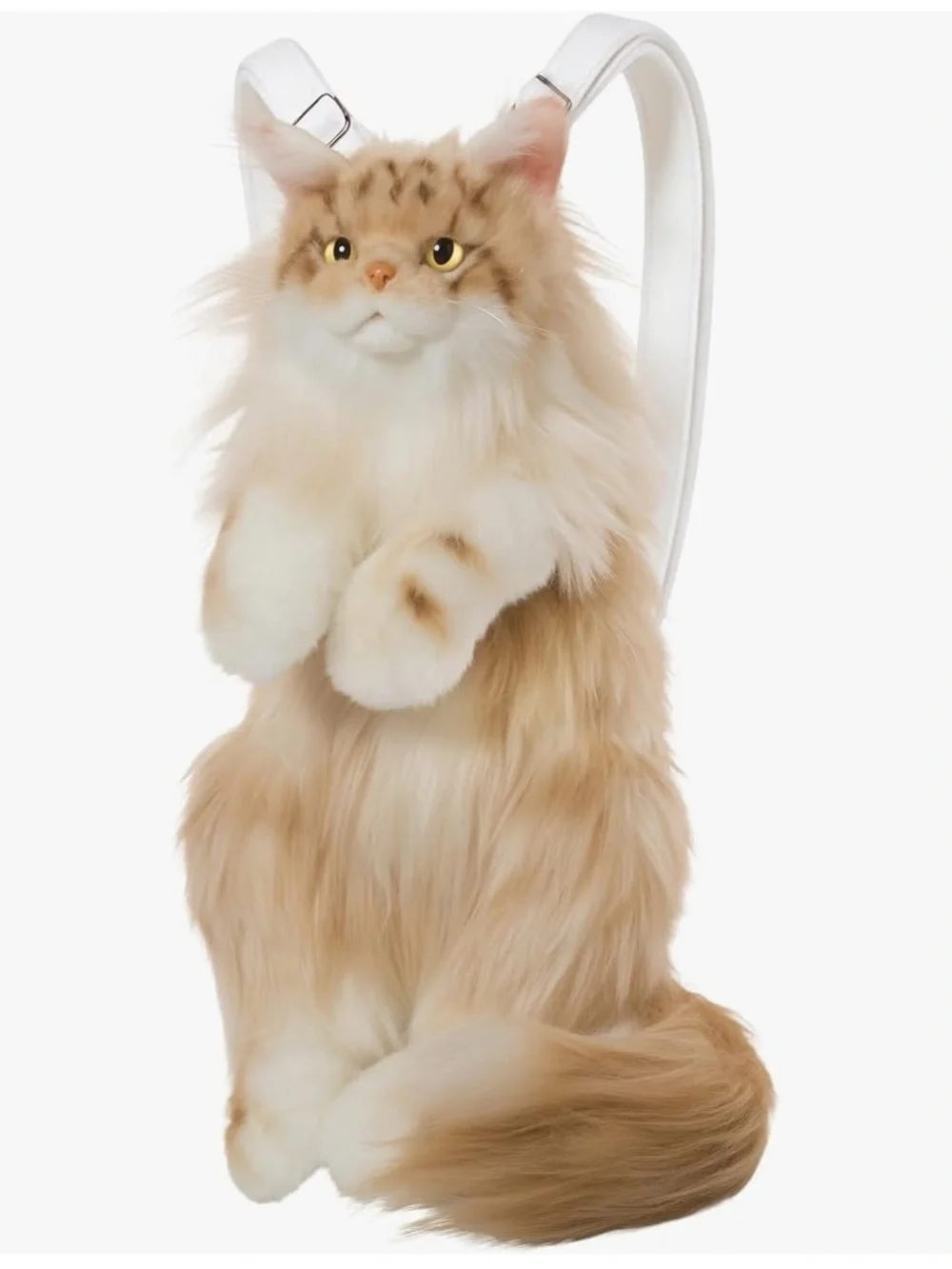Plush Cat Backpack Adjustable Strap Handcrafted Cat Backpack Light Golden Cream